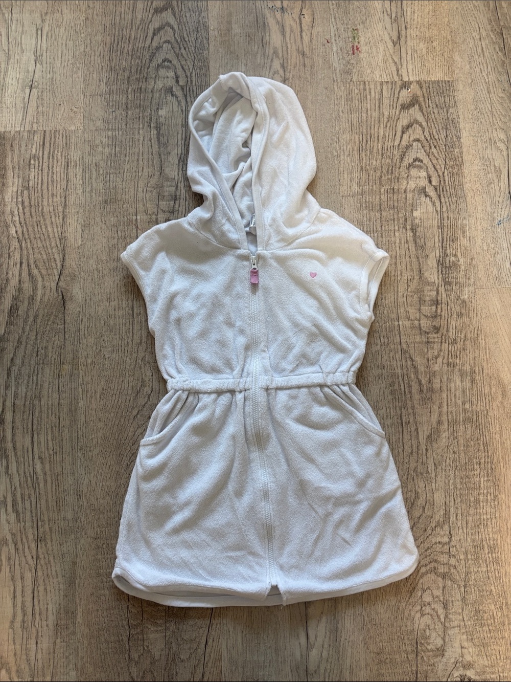 Carter's White Hooded Kids Swim Coverup with Pink Heart